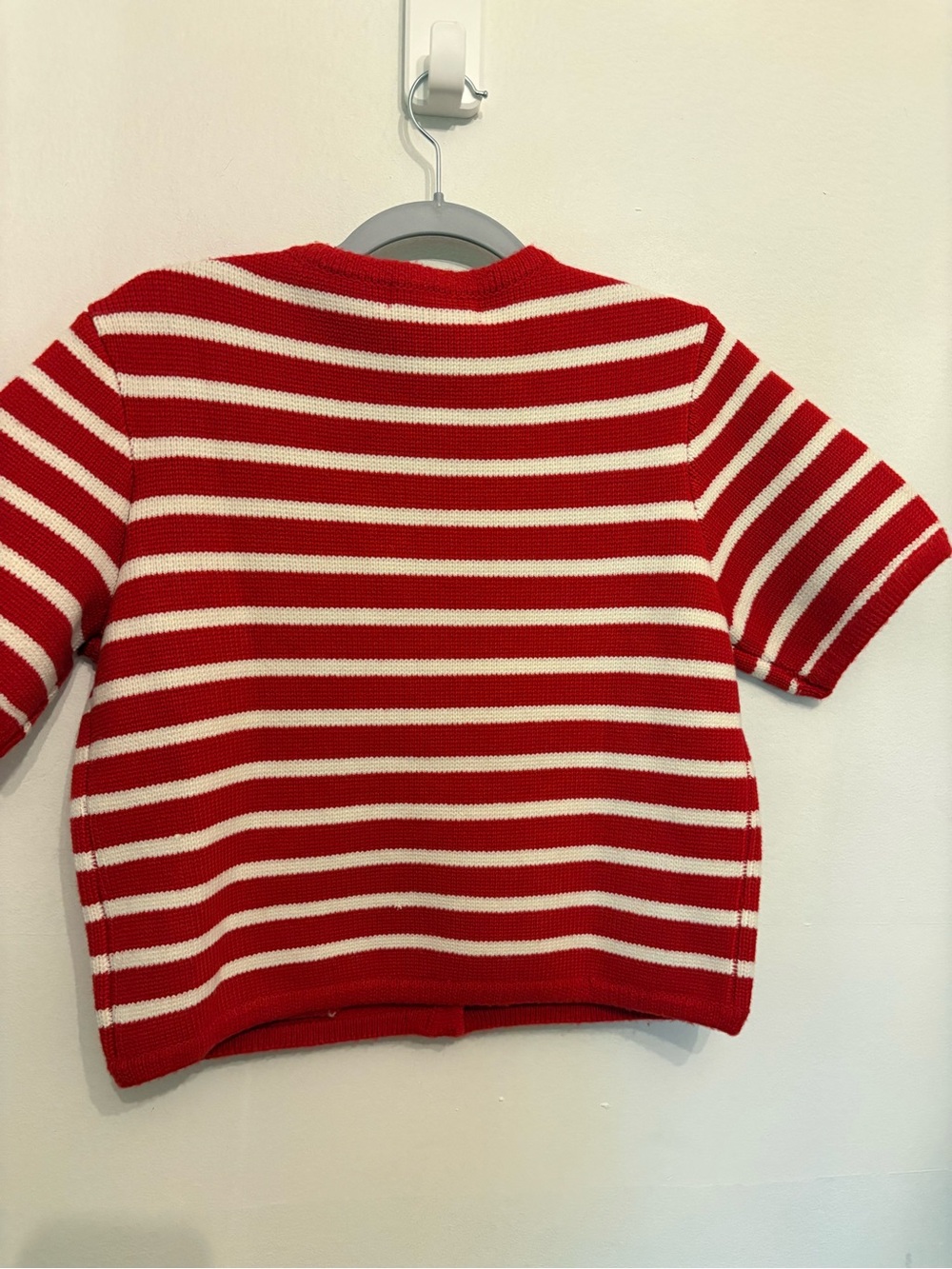 English Factory Red and White Striped Short Sleeve Knit Cardigan - Picture 2 of 5